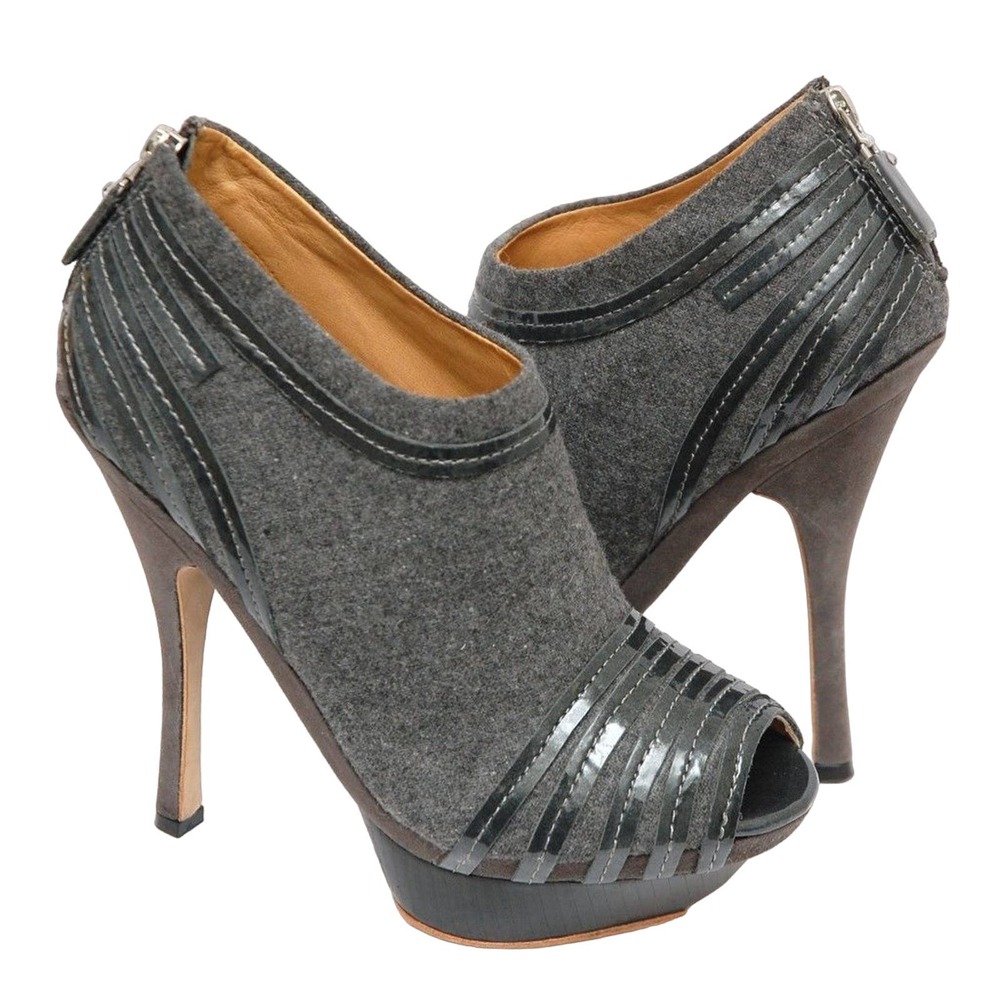 L.A.M.B. Glance Wool/Leather Bootie Boot Open Toe Platform Pump Heel 6/7 New